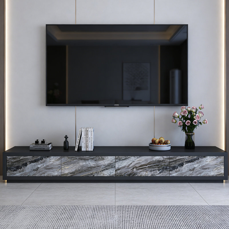 Meuble télé 4 tiroirs Minimalisme, Noir/gris, 15.74"H x 94.48"L x 15.74"W