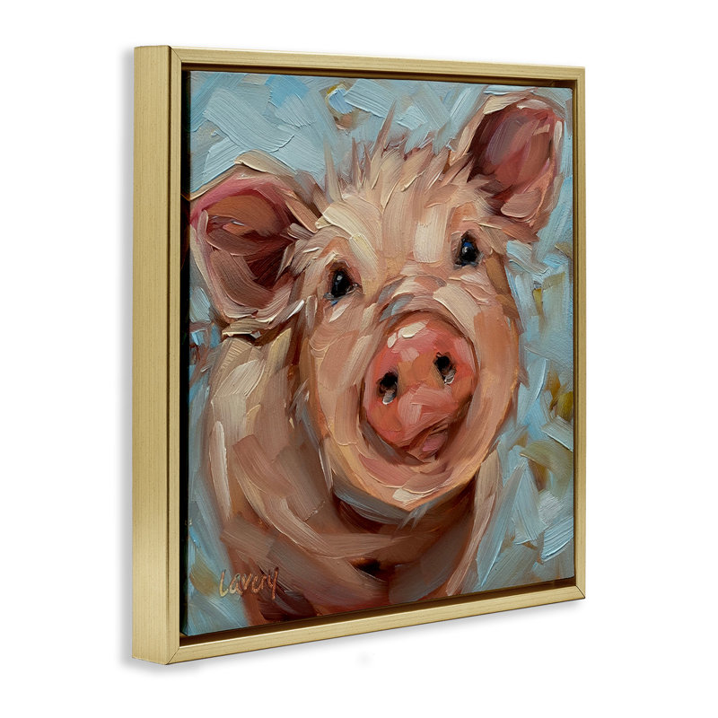 Portrait de cochon moderne, animal de ferme, Cadre flottant métallique doré, H 25 po x l 25 po
