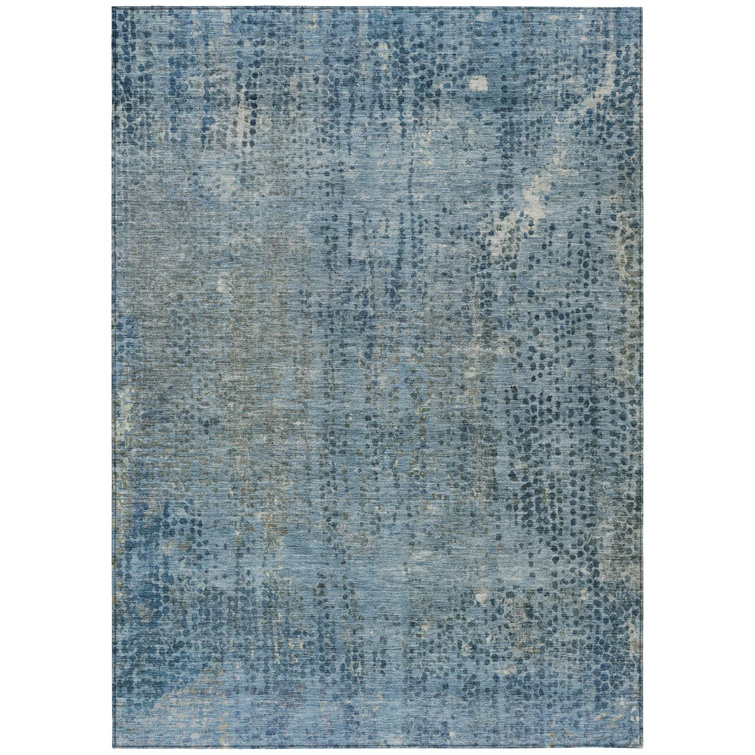 Machine Washable Indoor/Outdoor Xhevrie Blue Rug