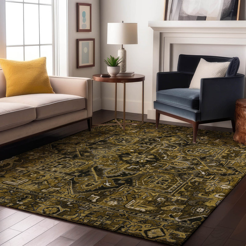 Premium Machine Washable Cerrito AMF570 Brown Rug, Rectangle 9' x 12'