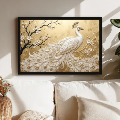 Art mural sur toile noir encadré pour le salon, la chambre à coucher, le bureau ou le vestibule - décoration murale décorative avec fleur de paon