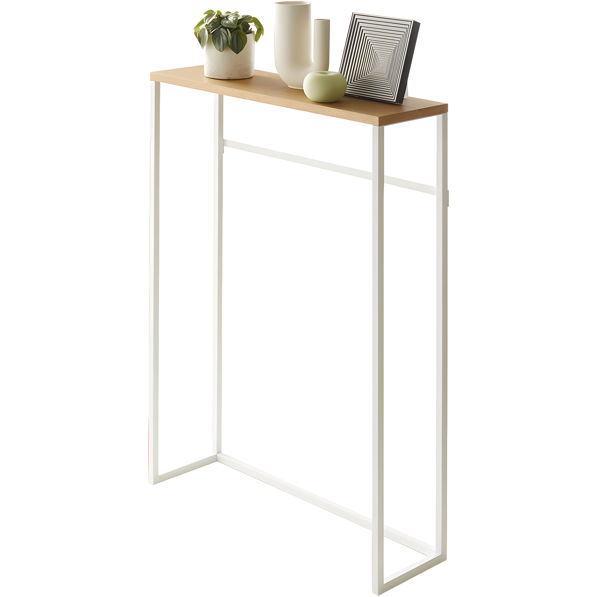 Yamazaki Home Tower Modern Slim Console Table, Metal And Wood Skinny Hallway Table, 32" - Steel, Natural