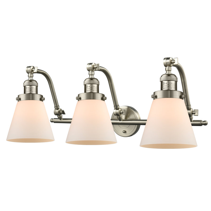 Kawamoto 3 - Light Dimmable Vanity Light, Brushed Satin Nickel, Matte White Cased, 6 Watt Vinage LED Bulb