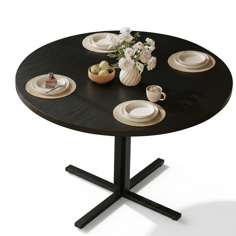 31.5''W  Modern Farmhouse Round Kitchen Table, Sturdy Frame for 2-4 People, Black