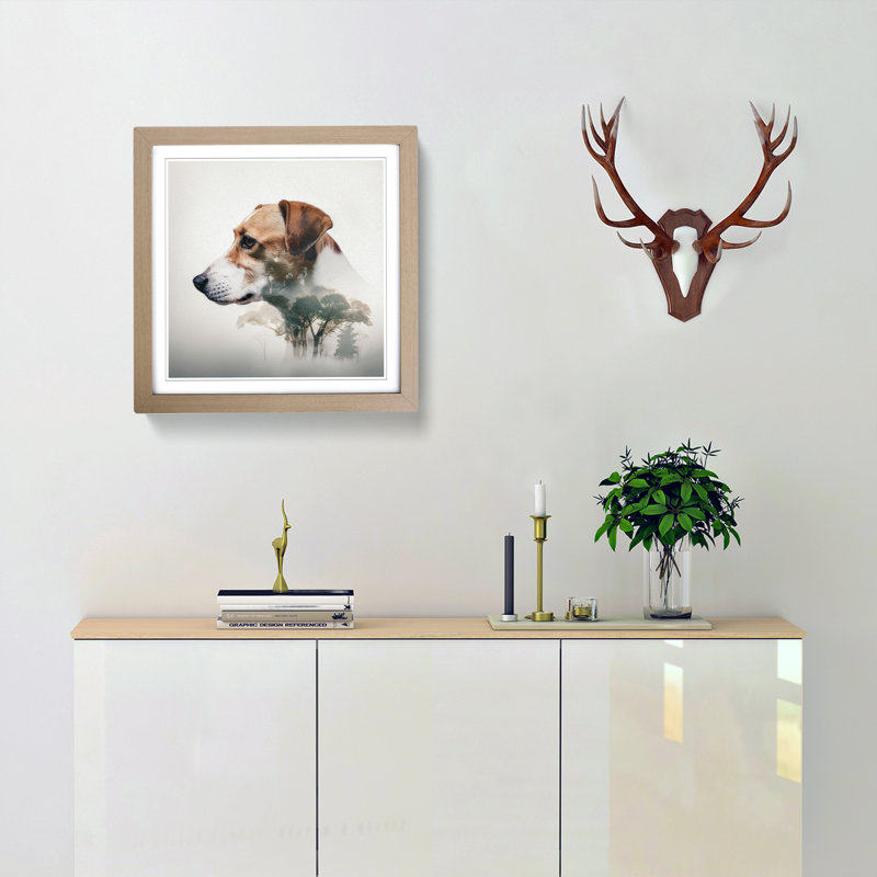 Jack Russell Double Exposure - Single Picture Frame Print on Wood, Oak