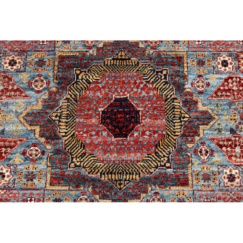Tapis rouge / orange / bleu noué à la main de haute qualité Aryana