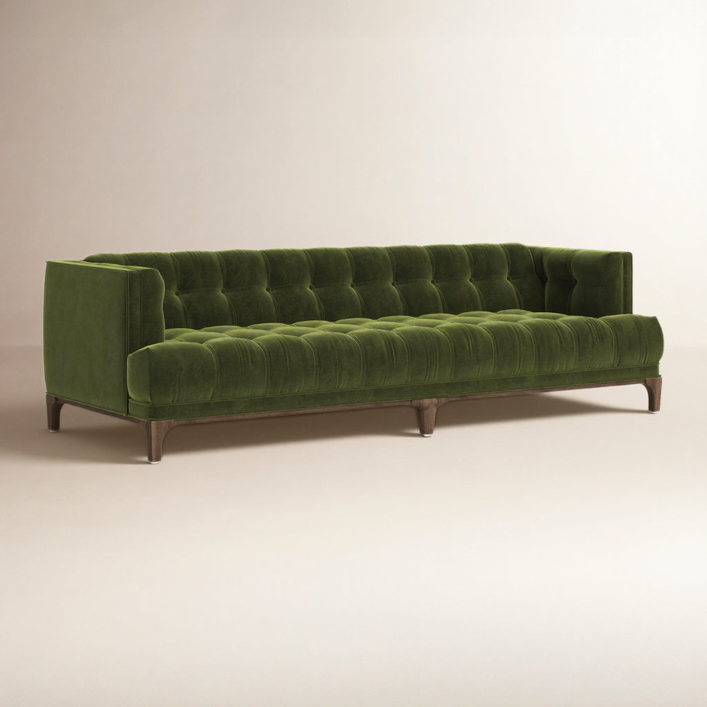Bari 91" Genuine Leather Sofa, Sapphire Olive Velvet, Aspen Gray