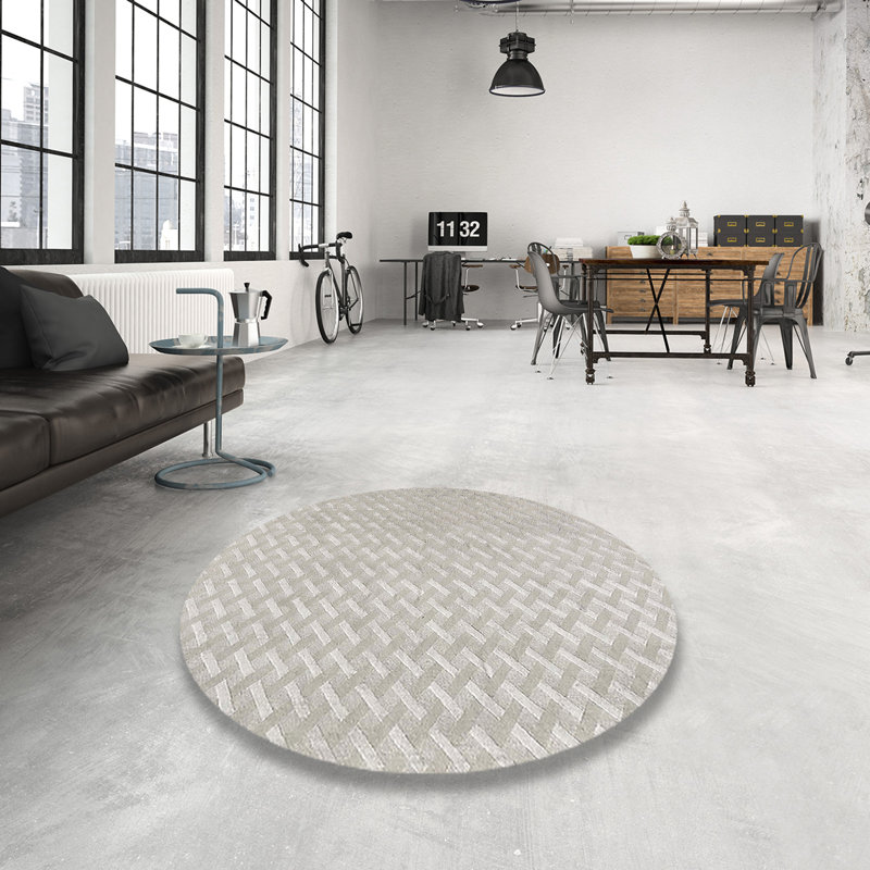 Tapis gris à motif géométrique guinn, Rond 3 pi