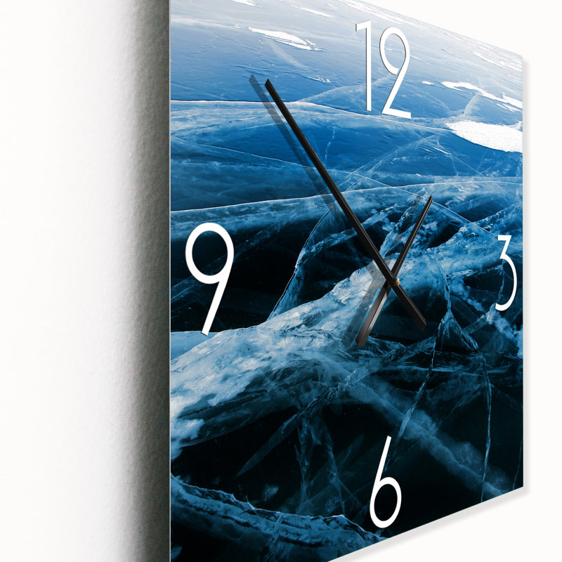 Horloge murale moderne bleue et blanche Ice Structure II, Très grand