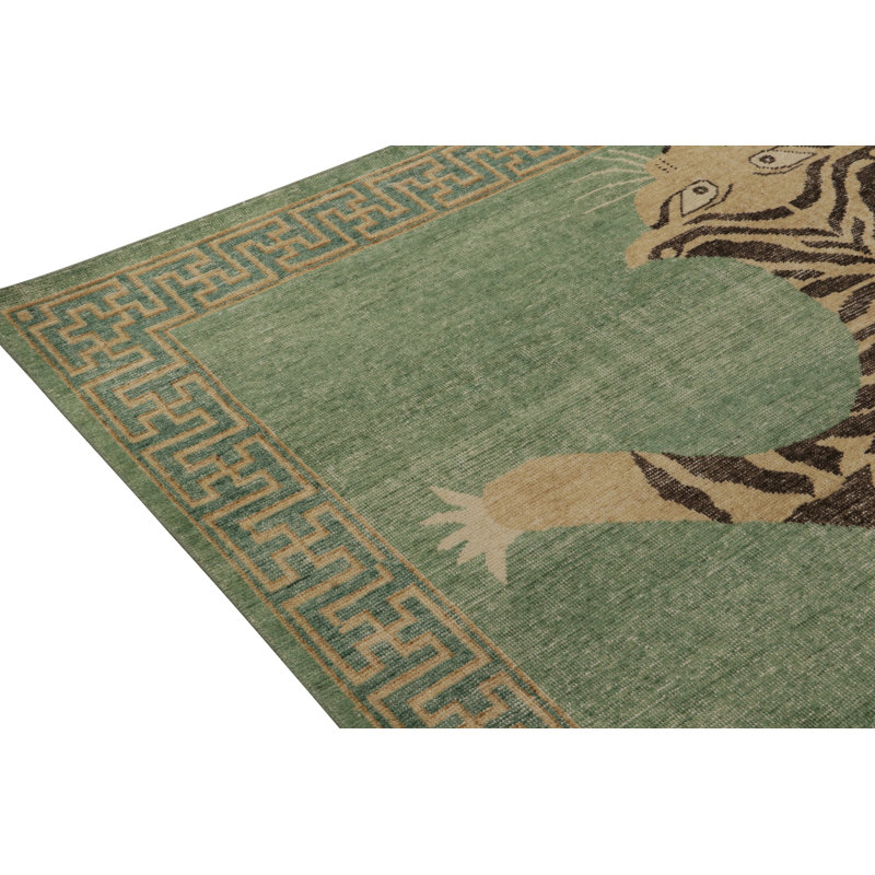 Distressed Homage Hand Knotted Wool Animal Print Area Rug, Runner 3' x 8'