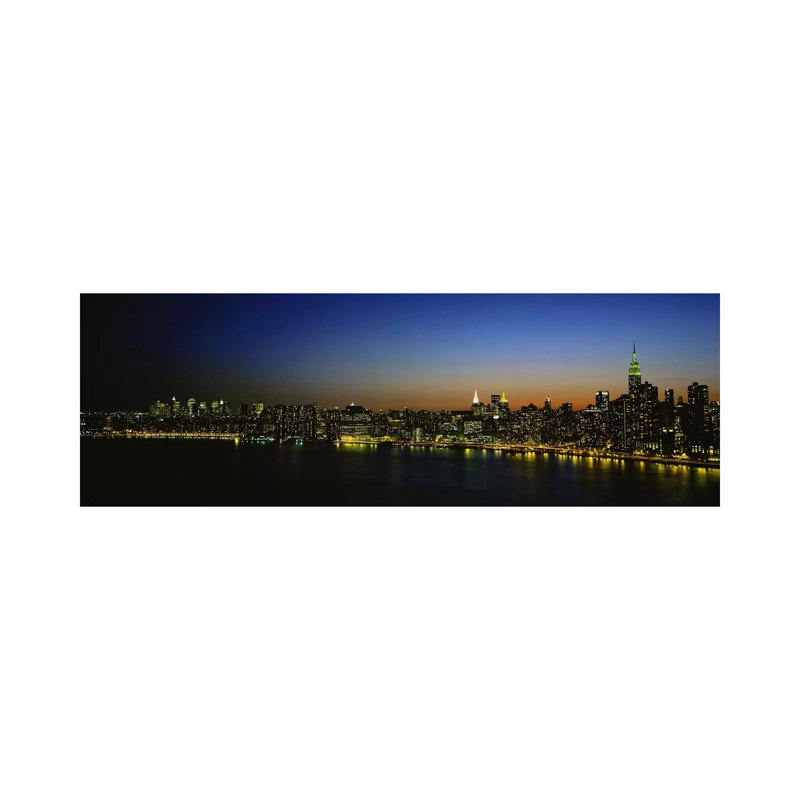 Illuminated Cityscape, New York City, New York, USA - Wrapped Canvas Panoramic Print, 30.48 cm H x 91.44 cm W x 1.91 cm D