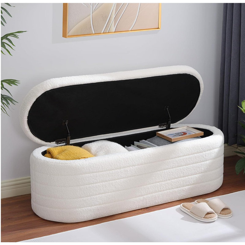 Banc de rangement rembourré et rembourré en fausse fourrure de 45,5 po Matt, Blanc