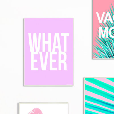 "WHAT EVER", art mural sur toile lavande et blanc par House of Lulu