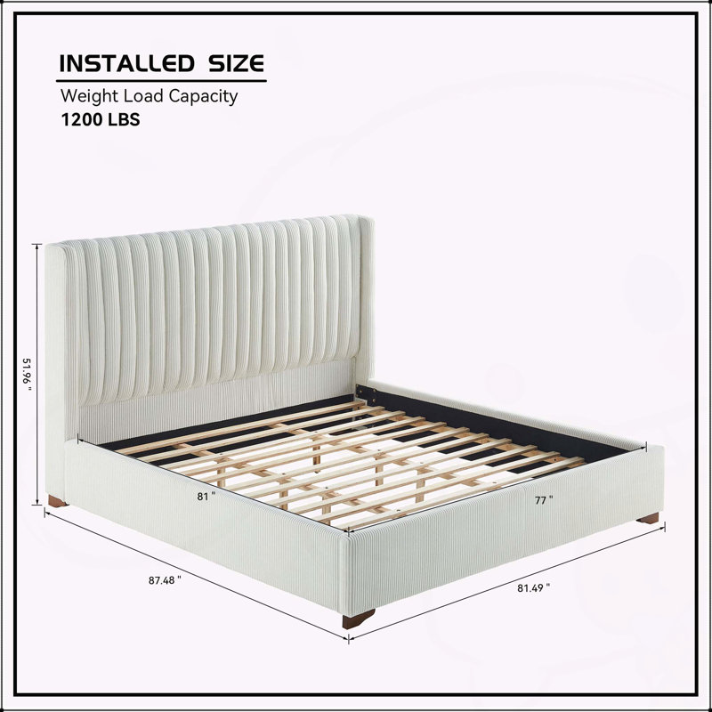 Corduroy Modern Design Bed, King, White