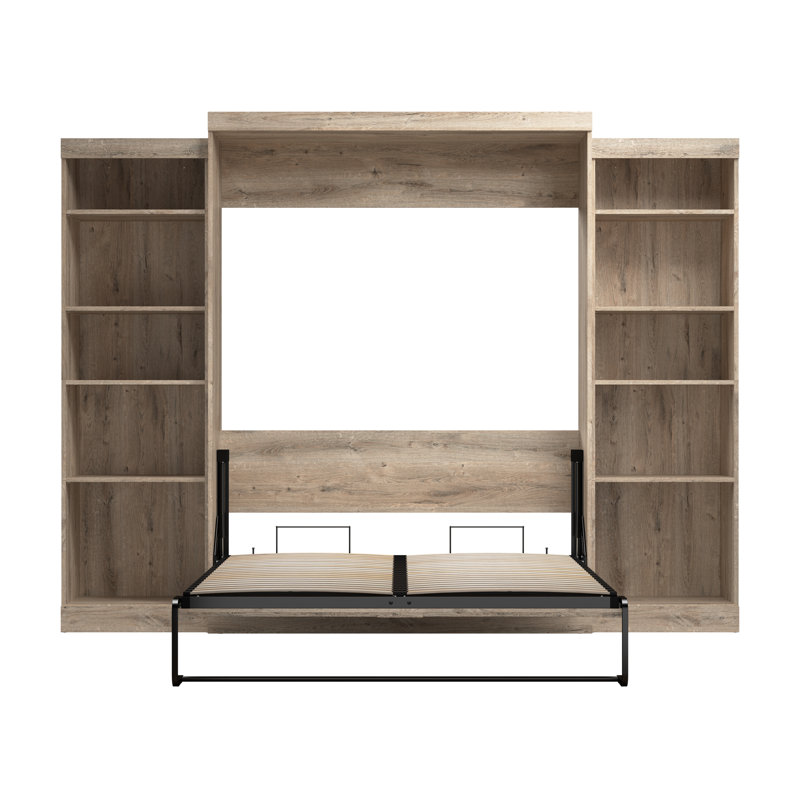Arlex Murphy Bed and 2 Shelving Units, 115-inch Space-Saving Wall Bed with Storage, Queen, Rustic Brown