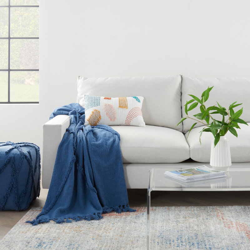 Ruzmira Hand Woven Throw Blanket, Blue