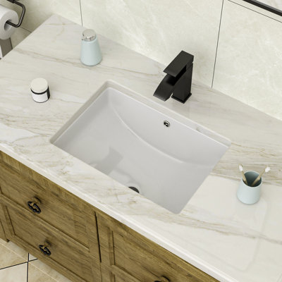 20" x 14" Undermount Bathroom Sink Rectangle White Ceramic Bathroom Sink White Sink with Overflow