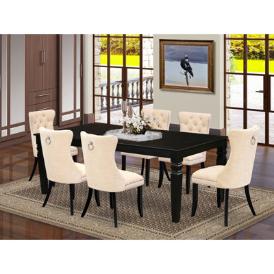 Ensemble de table de salle à manger 7 pièces composé d'une table de salle à manger rectangulaire avec rallonge amovible et 6 chaises rembourrées, noir