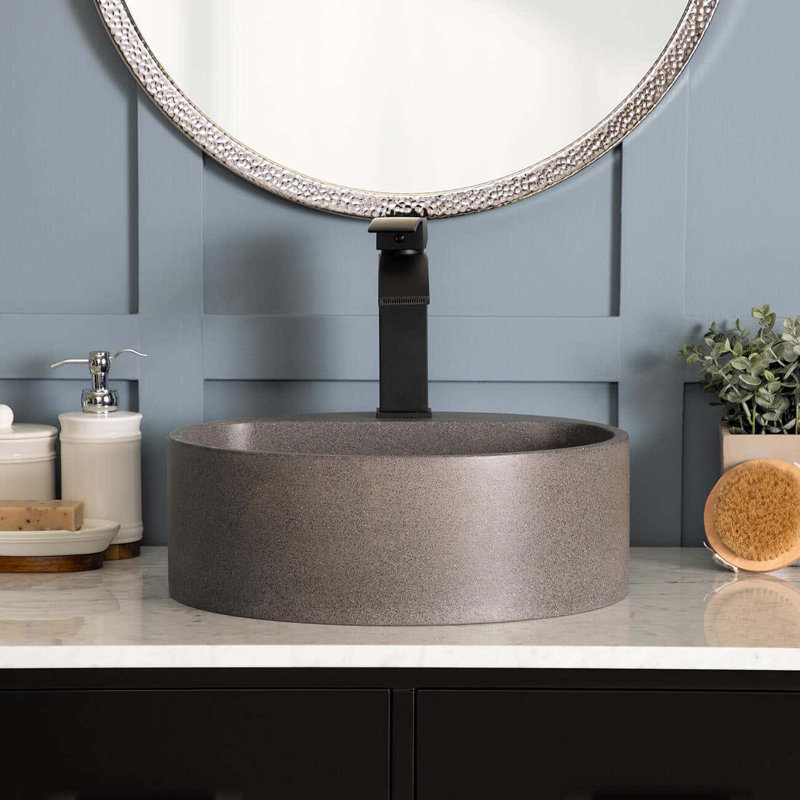 Chevington 15.75 " Concrete Circular Bathroom Sink, Black Sandstone