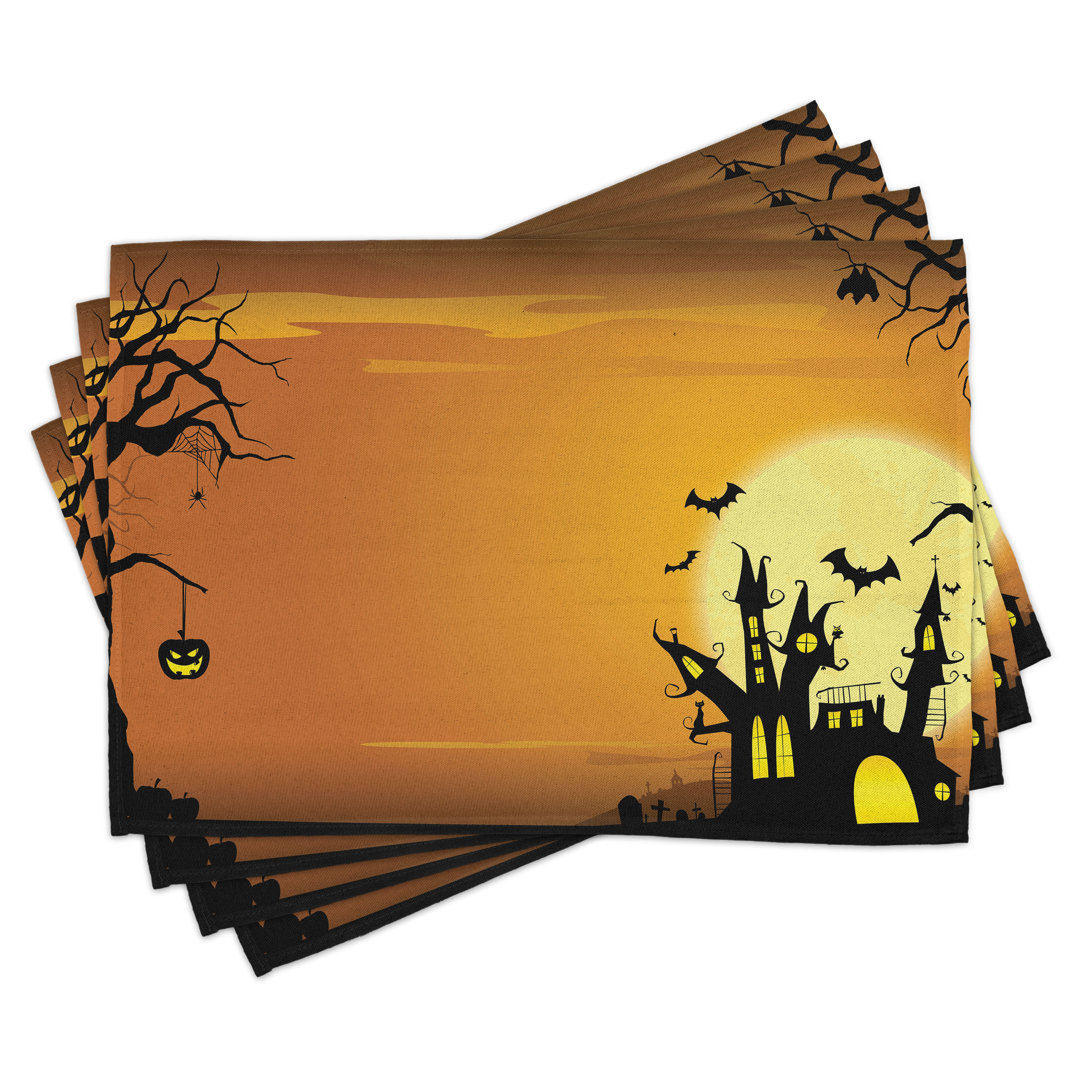 Platzdeckchen 4er Set, Haunted House, Orange Schwarz