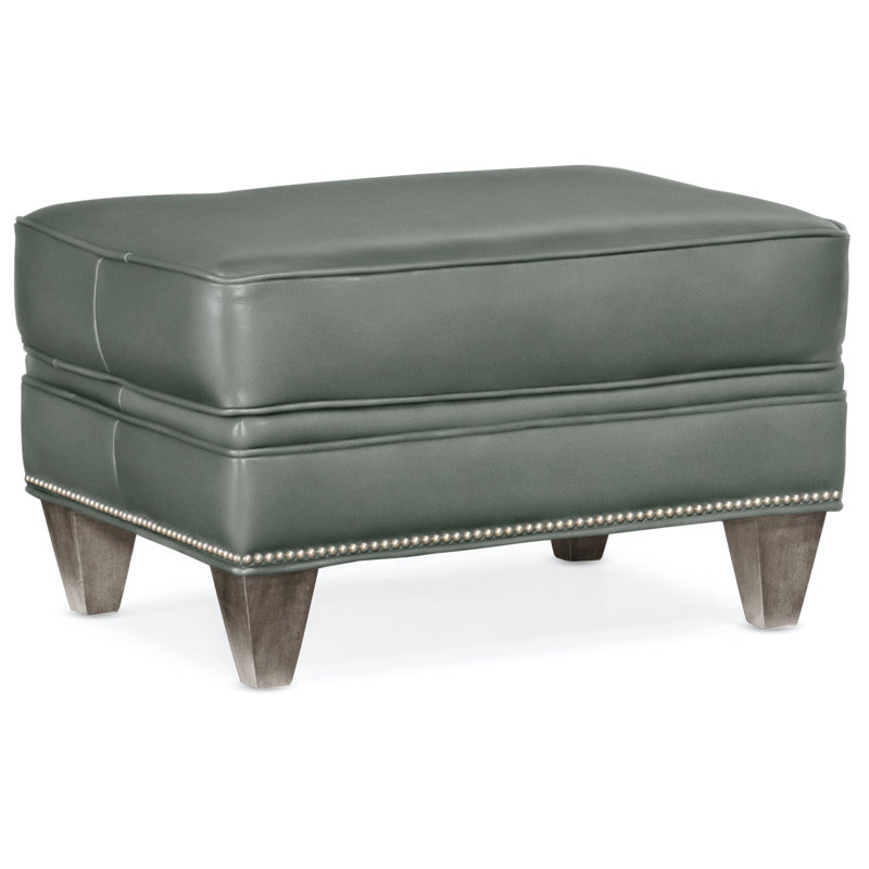 Reddish Ottoman, Stone, Anilina Cacao Genuine Leather, Pewter