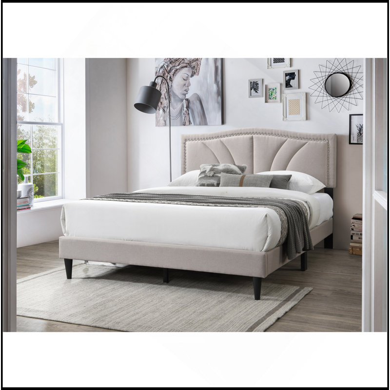Cadre de lit tête de lit moderne moderne rétro grand lit brun clair en toile de jute
