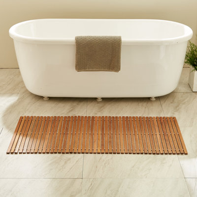 Extra-long Teak Wood Roll-up Anti-slip Shower Mat