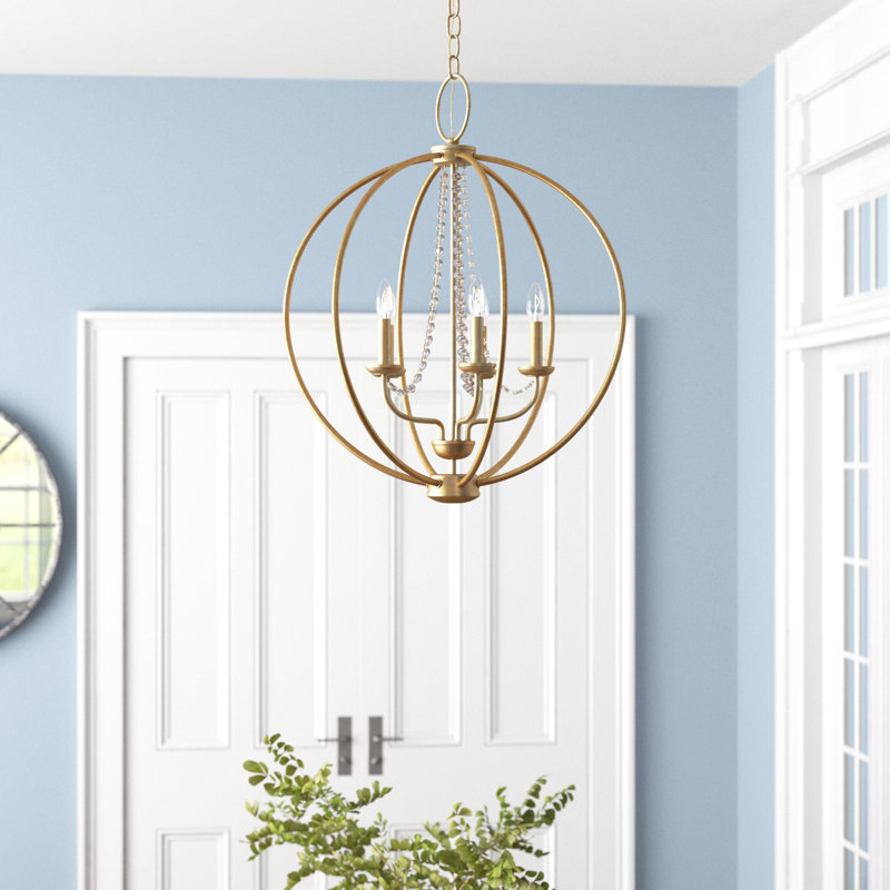 Moores Globe Chandelier, Antique Gold Leaf, 28.25" H x 22" W x 22" D, 5