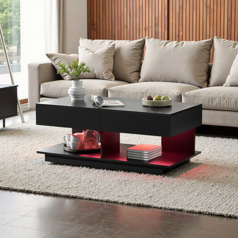 Table basse à DEL élégante avec rangement intelligent, Noir