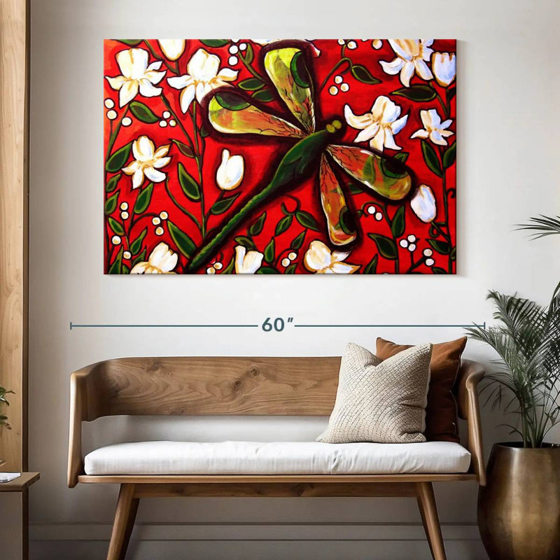 Brampt Dragonfly On Red, 34" H x 51" W