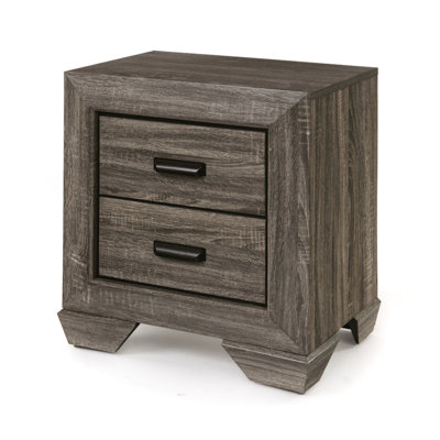 Gray Nightstand With Weathered Grain Texture - 2 Spacious Drawers, Metal Center Slides, Shaker Leg Style, , 3d Paper Veneer, Edgework, 27" H X 24" W 17" D 2 Design, Glide System, Classic Legs, Build,
