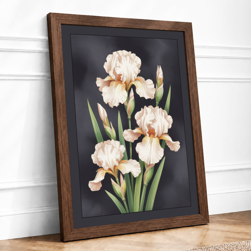 Three Pale Iris Botanical - Framed Print, A1 - 84.1 x 59.4 cm, Walnut
