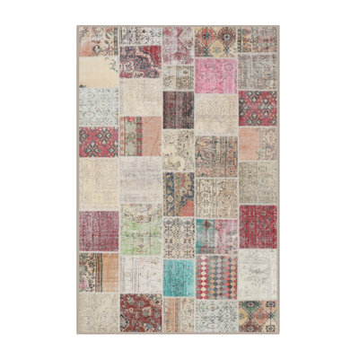 Tapis gris/rose/beige contemporain