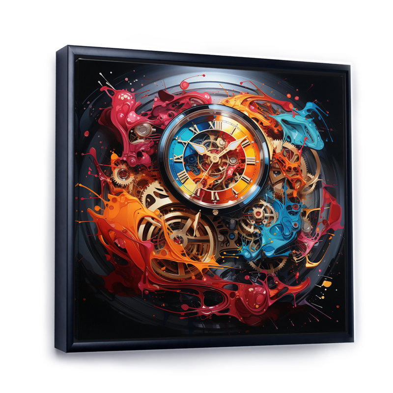 Collages abstraits de montres II - décoration murale tendance, H 16 po x l 16 po x P 1 po, Cadre flottant noir