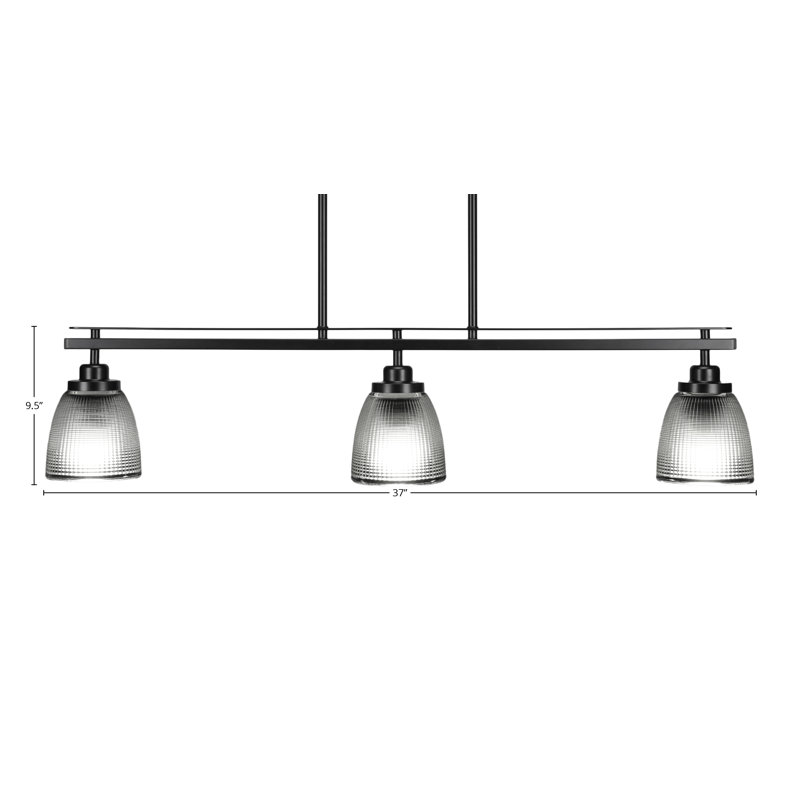 Agnon 3 Light Island Light Shown With 5" Clear Ribbed Glass, Noir mat
