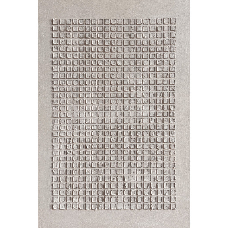 30 x 45 pouces, art mural abstrait texturé en 3D texturé à la main à la main, peinture sur toile mosaïque carrée en acrylique beige empâtement épais neutre, décoration murale minimaliste encadrée et tendue