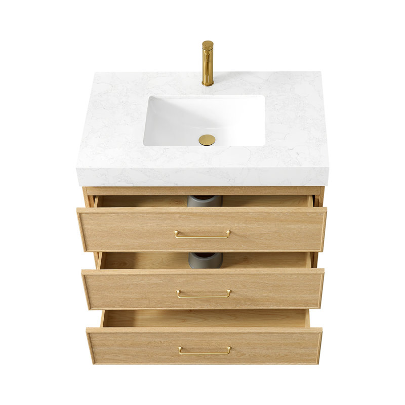 Ensemble de meuble-lavabo à simple cuve 36 po Turin avec plateau en pierre composite à grain blanc Turin