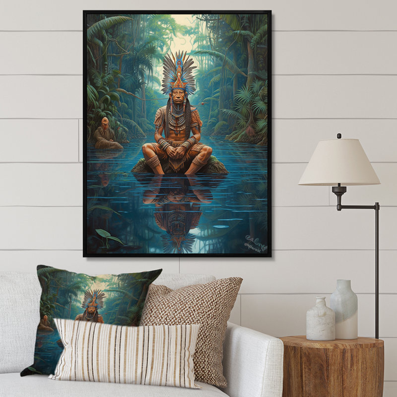 Indien, chaman dans la forêt tropicale d'Amazonie - impressions d'art mural, H 20 po x l 12 po, Cadre photo argenté