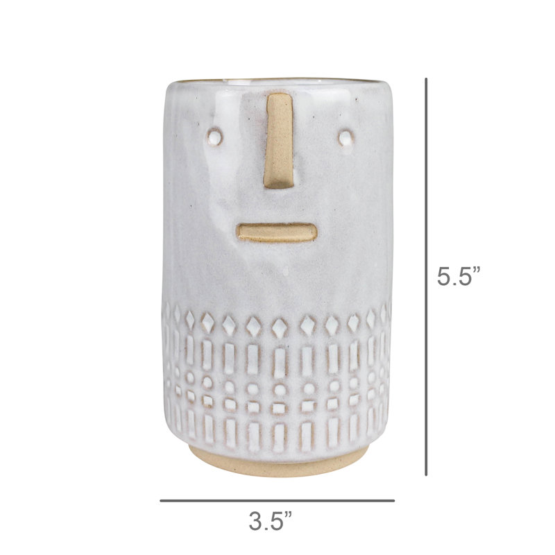 Vase avec visage Monte, céramique - petit, H 5,50 po x l 3,50 po x P 3,50 po