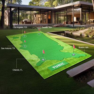 YUNIC 16 pi x 10 pi Golf Putting Green, tapis de golf pour l'intérieur et l'extérieur, tapis d'entraînement professionnel, tapis de pratique (style carte des États-Unis)
