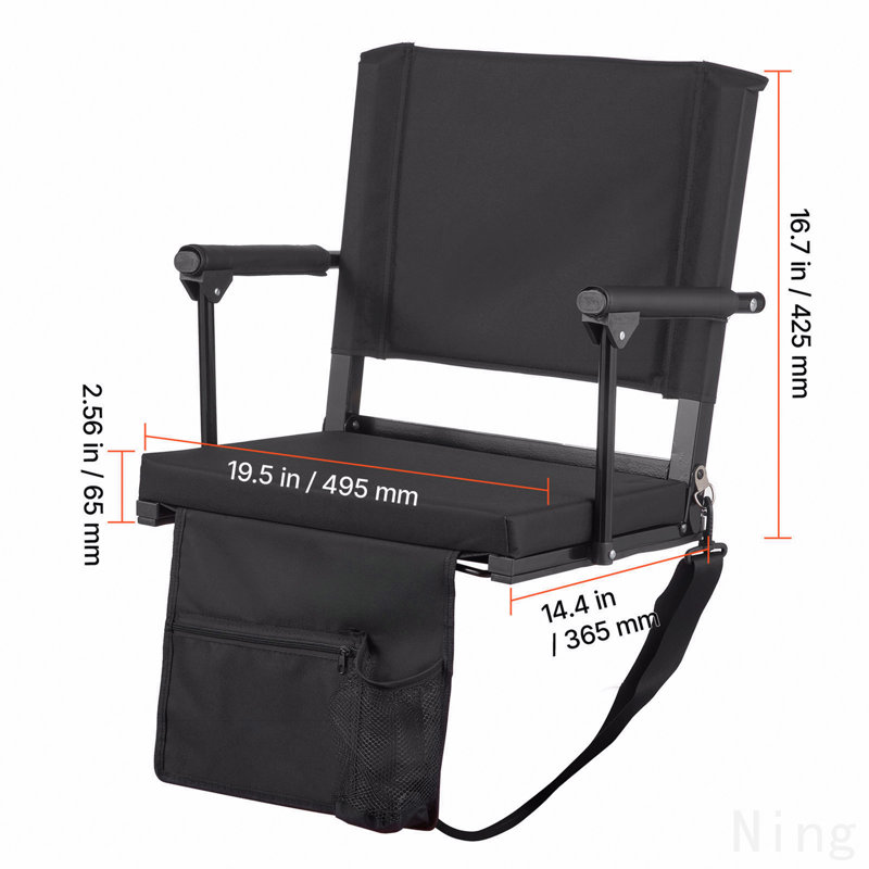 Stadium Seat, Portable Bleacher Seat With Armrest, Back Support And Thick Cushion, Bench Chair For Bleacher Includes Shoulder Strap, Hooks, Cup Holder, Black Football Bleachers Seats, 1pcs
