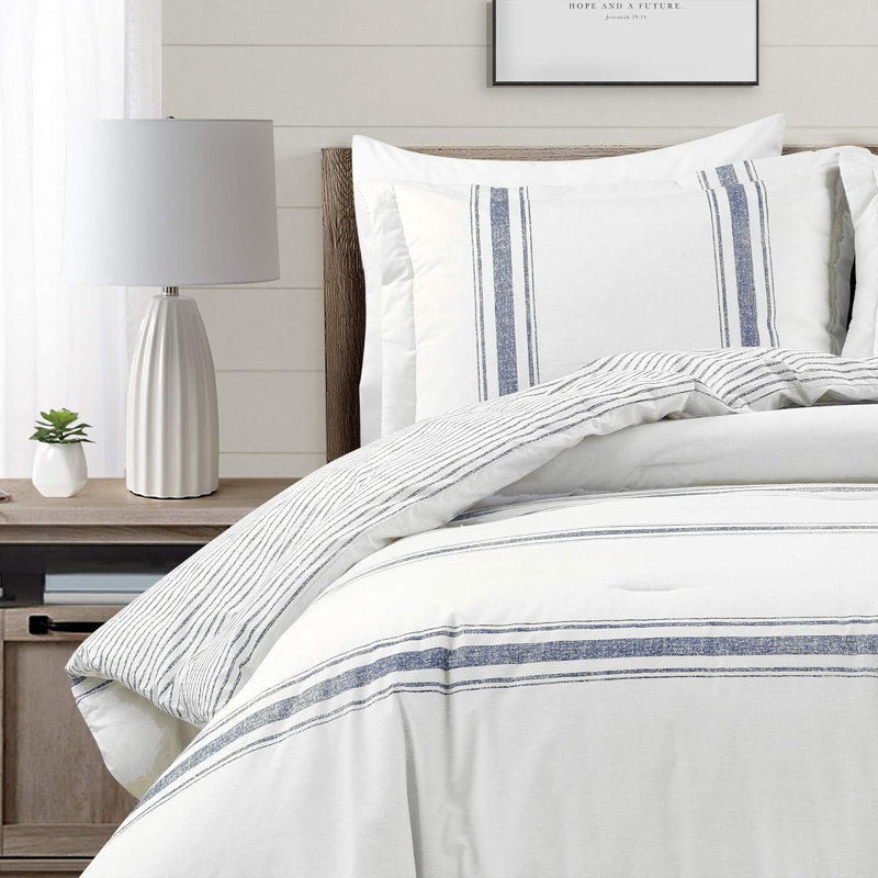 California King Blue Cotton Reversible Comforter Set