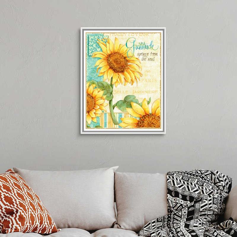 Tournesols - art mural sur toile Gratitude, H 24 po x l 30 po x P 1,25 po, Cadre blanc