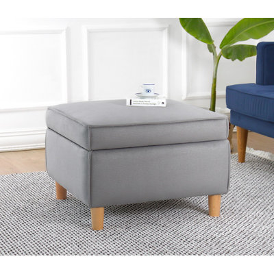 Élégant pouf en coton avec 35 éponges orthopédiques, gris, 24,8 po x 16,9 po x 24,8 po | Pieds en bois de hêtre durable, hauteur des pieds: 3,9 pouces | Parfait pour le salon et la chambre à coucher, confortable et chic