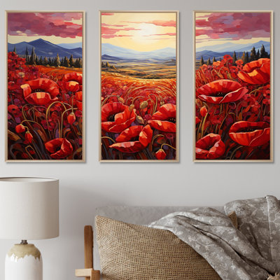 Red Crimson Floweret Garden Serenade - ensemble d'art mural floral