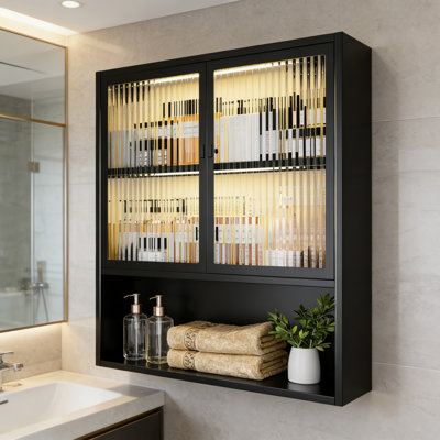 Wall Mounted Bathroom Cabinet with Glass Doors, Metal Over Toilet Storage Cabinet