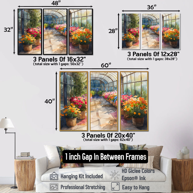 - Ensemble de reproduction d'art mural fleurs, Toile avec cadre flottant noir, H 32 po x l 48 po x P 1 po