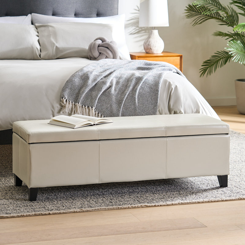 Repose-pieds en cuir avec rangement Jye Vegan, Ivoire