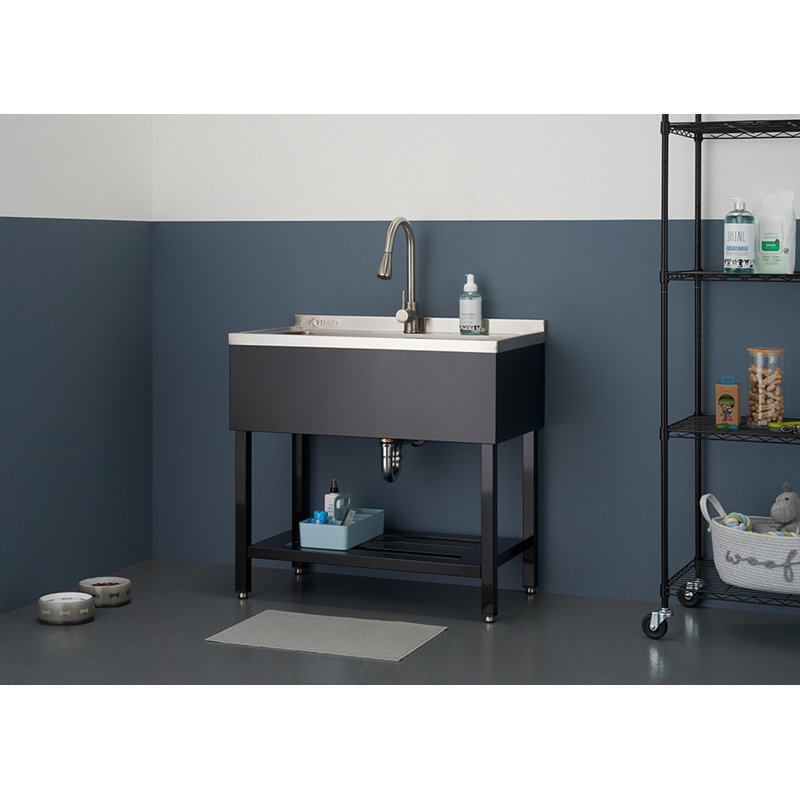 Stainless Steel Freestanding Utility Sink with Pull-Out Faucet
