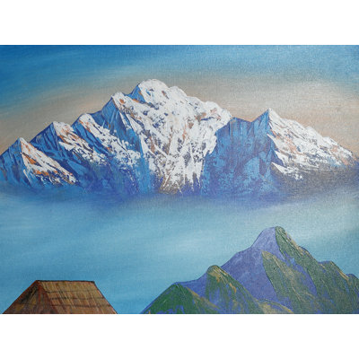 Village Of Annapurna Mountain Painting | Oil On Canvas